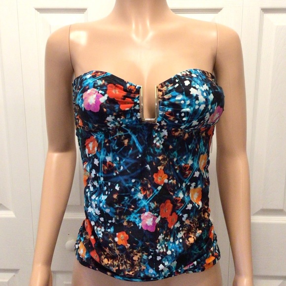 Calvin Klein Womens Exotic Poppy Print Strapless Convertible Tankini Top Size M - Picture 1 of 10